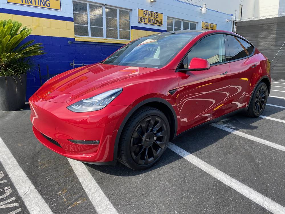 Red Tesla with Ceramic Coatings
